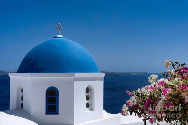 Santorini Blue Dome Art Print