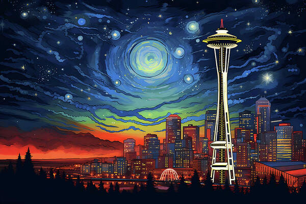 Seattle Wall Art featuring the digital art Seattle's Splash by Mason Graffix