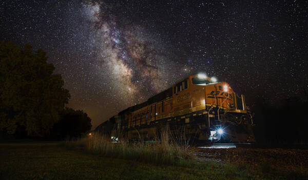 Night Train Under Milky Way Art Print