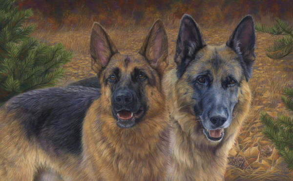 Two German Shepherds in Autumn Art Print