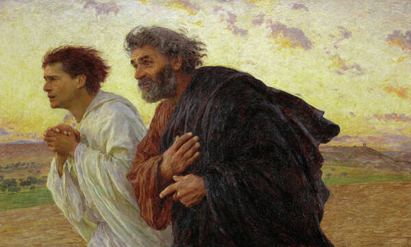Wall Art - Painting - The Disciples Peter and John running to the tomb on the morning of the Resurrection, 1898 by Eugene Burnand