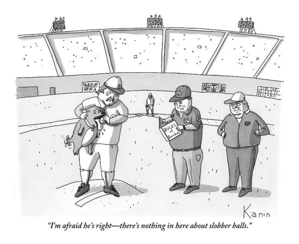 Wall Art - Drawing - A Baseball Player Holds Up A Panting Dog by Zachary Kanin