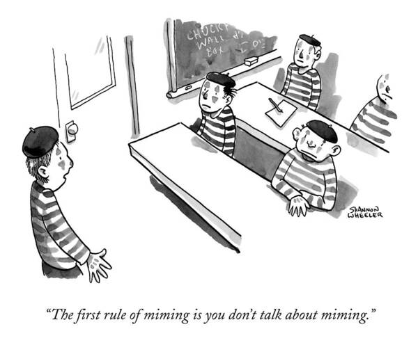 Wall Art - Drawing - A Mime Teacher Stands In Front Of A Mime Class by Shannon Wheeler