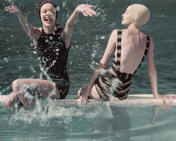 Models Splashing Water While Sitting On The Edge Art Print