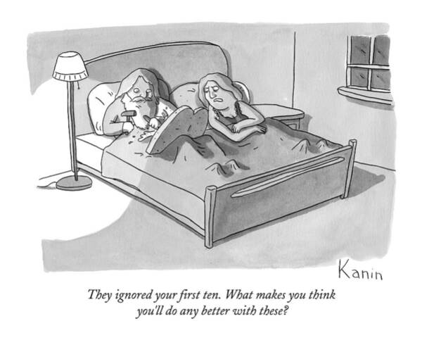 Wall Art - Drawing - Moses In Bed Carving New Commandments by Zachary Kanin