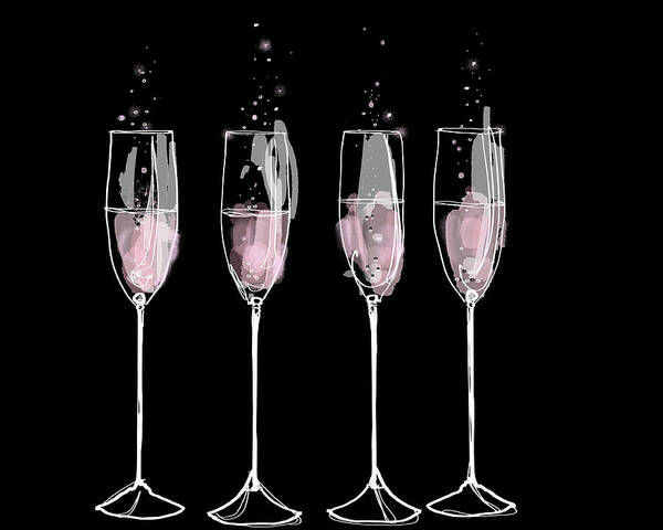 Pink Champagne Flutes In A Row Art Print