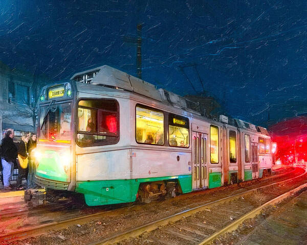 Taking The T At Night In Boston Art Print