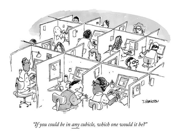 Wall Art - Drawing - Two Cubicle Employees Talk by Tim Hamilton