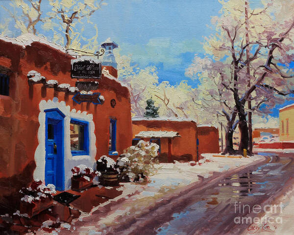 Winter Scene at Adobe Building Art Print