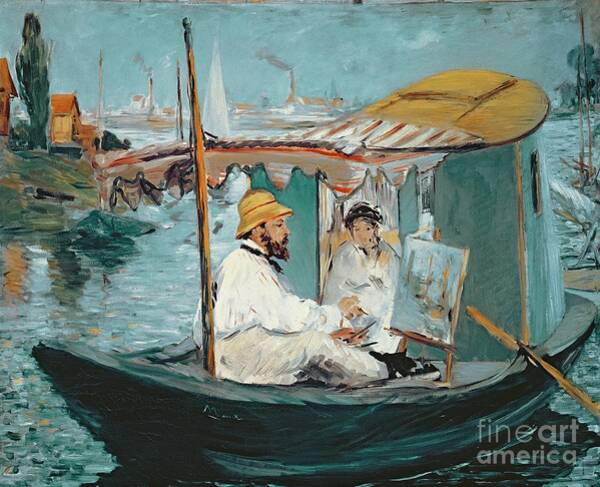 Wall Art - Painting - Monet in his Floating Studio by Edouard Manet