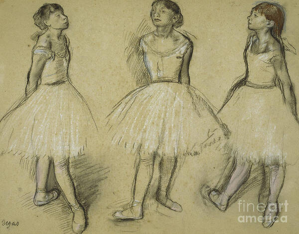 Wall Art - Drawing - Three Studies of a Dancer in Fourth Position by Degas by Edgar Degas