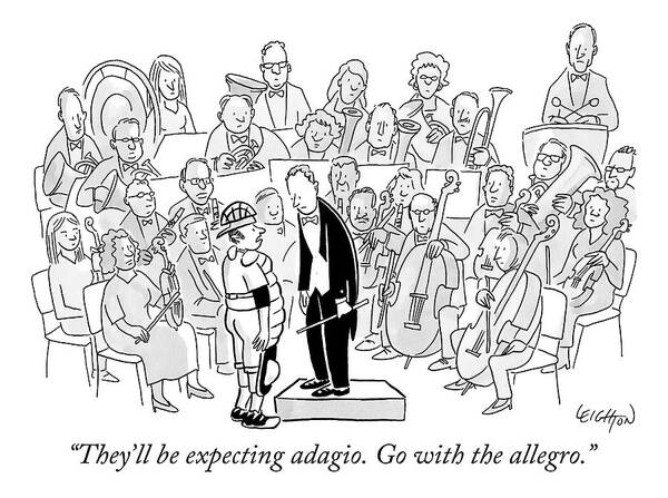 Wall Art - Drawing - A Baseball Catcher Speaks To An Orchestra by Robert Leighton