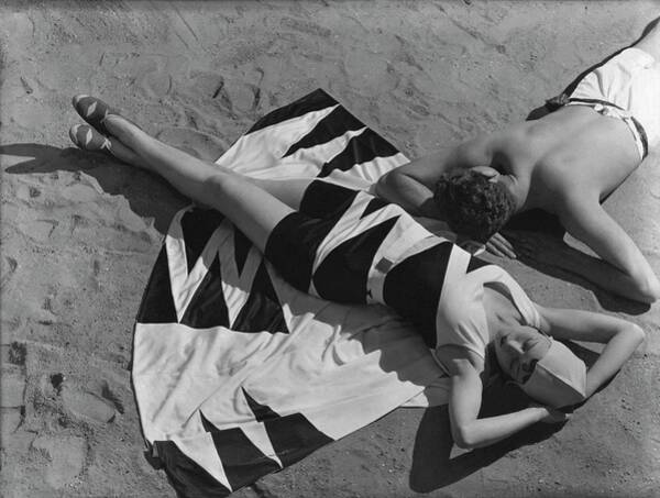 Wall Art - Photograph - Models Lying On A Beach by George Hoyningen-Huene
