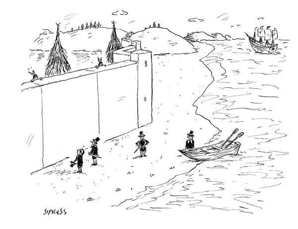 Wall Art - Drawing - Native Americans Behind Wall by David Sipress