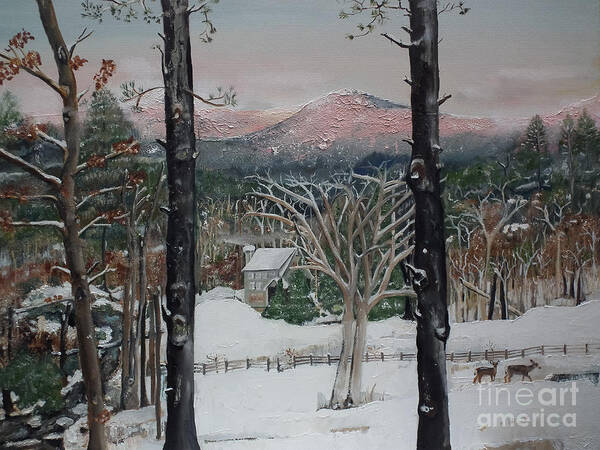 Winter - Cabin - Pink Knob Art Print