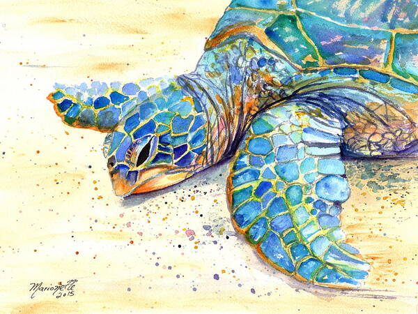 Wall Art - Painting - Turtle at Poipu Beach 4 by Marionette Taboniar