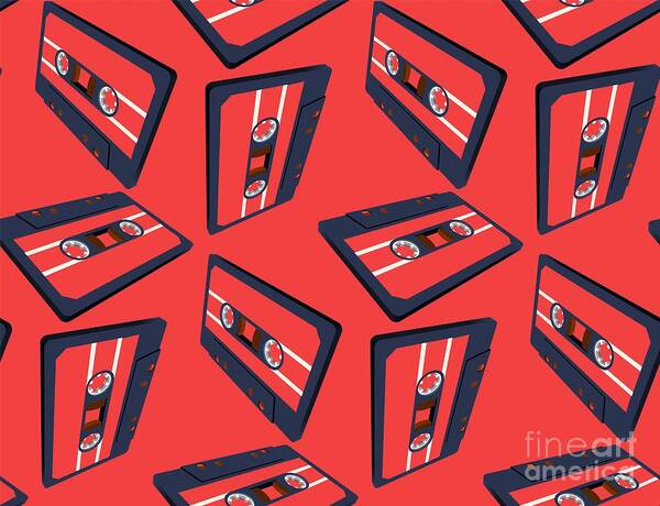 Wall Art - Digital Art - Compact Cassette Seamless Pattern With by Swillklitch