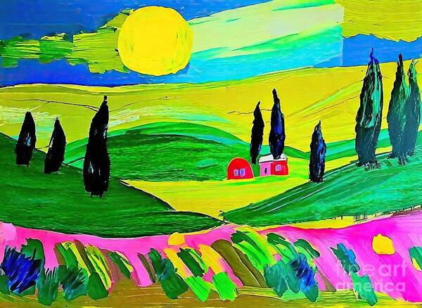 Wall Art - Painting - Tuscany landscape Painting Tuscany toscana italy europe florence Sienna Countryside Cypress Summer Holidays Landscape Beauty art artist artistic artwork background beautiful blue color countryside by N Akkash