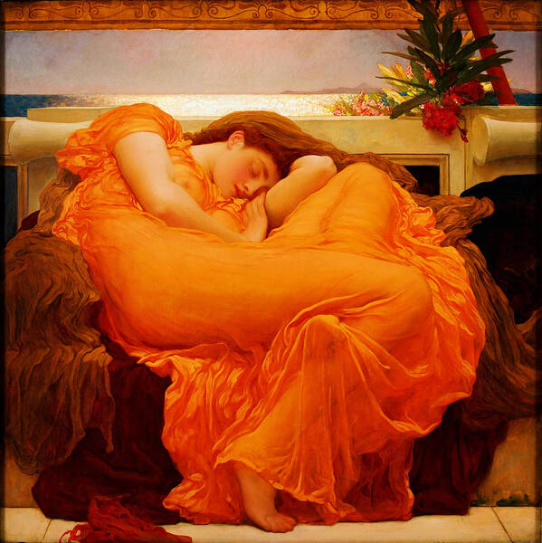 Woman in Orange Dress Resting Wall Art