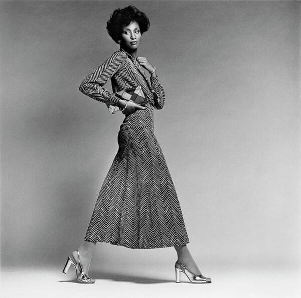 Beverly Johnson Wearing A Chevron Striped Dress Art Print