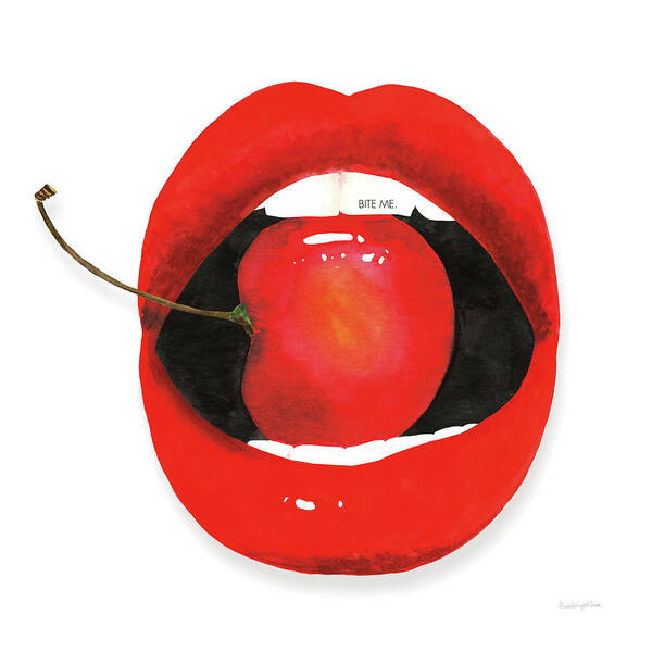 Lips Biting Fruit Drawing Strawberry - Semai Wallpaper