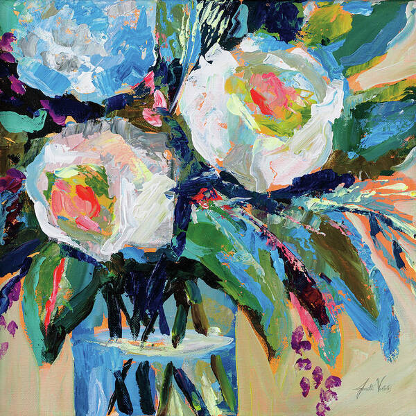Pressed Dried Flower Painting - Blue Hydrangeas Morning Glory