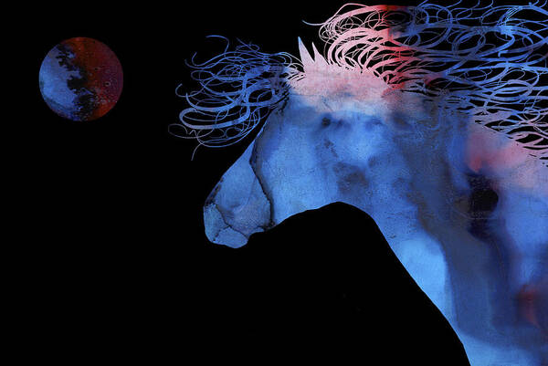 Michelle Wrighton - Abstract Wild Horse and Full Moon