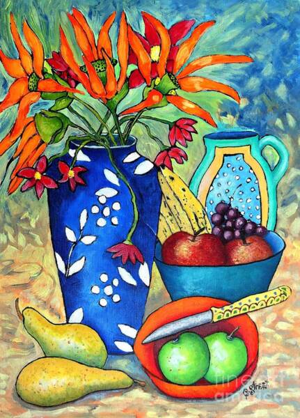 Caroline Street - Blue Vase with Orange Flowers