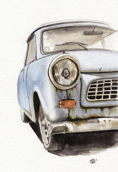 Jota Lara - Old Blue Car Watercolor Illustration
