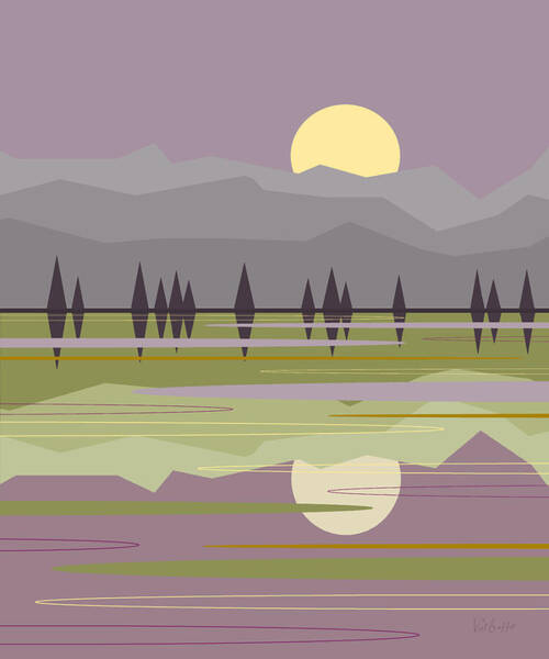 Val Arie - Mountain Moonrise Landscape Scene in Lavender