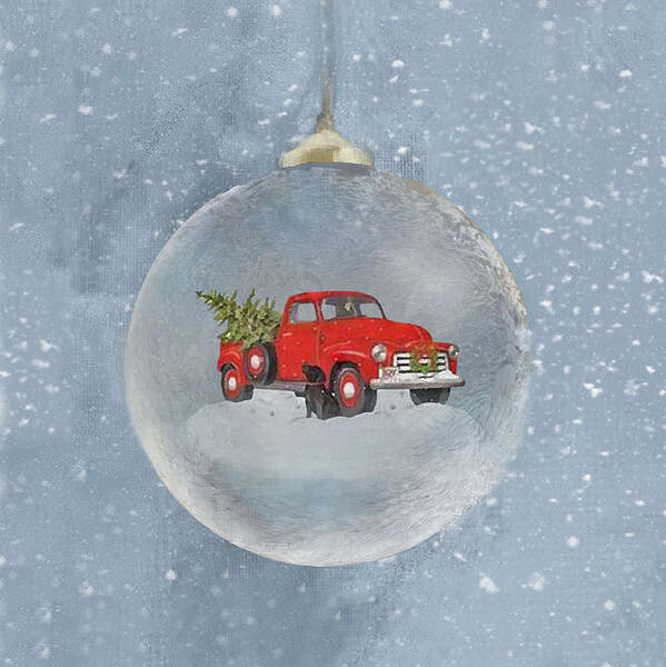 Sandi OReilly - Red Pickup Truck And Christmas Tree And Dog Ornament Square