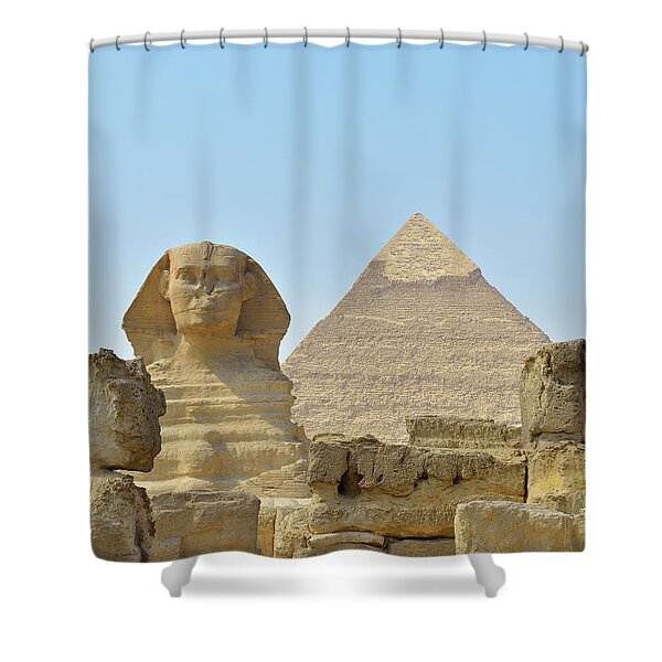 Egyptian Shower Curtain Great Sphinx Old Face Print for Bathroom 