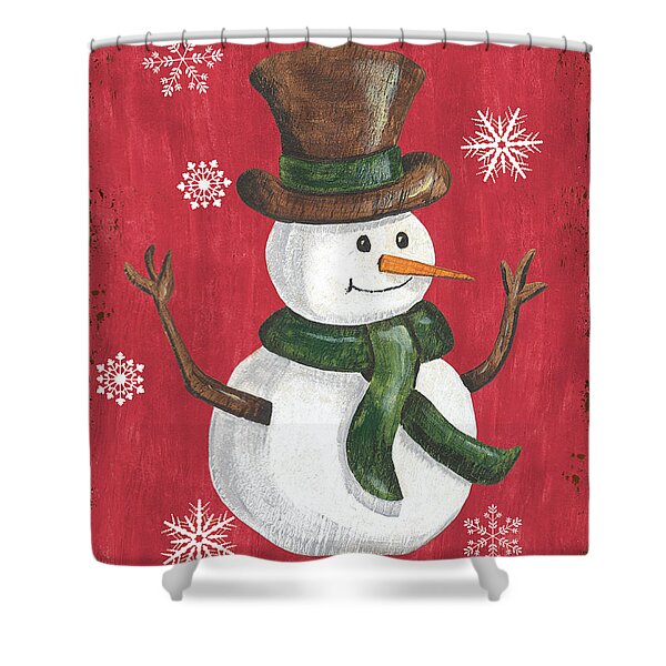 Classic Winter Snowman Cardinal Art Christmas Cheerful Fabric Shower Curtain 