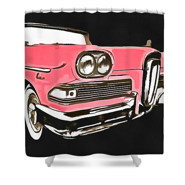 Illustration of Retro Diner with Vintage Cars 50's Themed Shower Curtain Set 