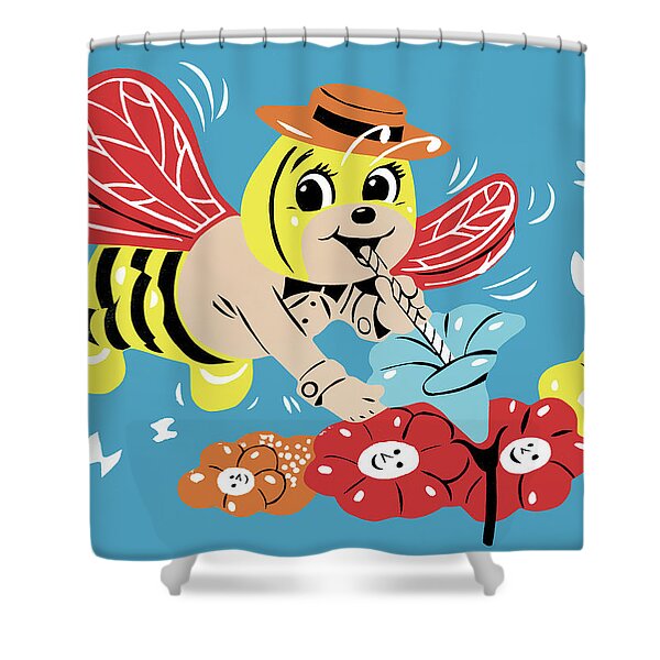 Animal Shower Curtain, Ladybug Butterfly Bee in Exotic Garden