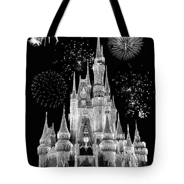 Magic Kingdom Castle in Black and White with Fireworks Walt Disney World  Women's Tank Top by Thomas Woolworth - Pixels