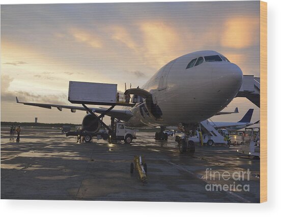 Airplane On Tarmac At Sunset #1 Wood Print