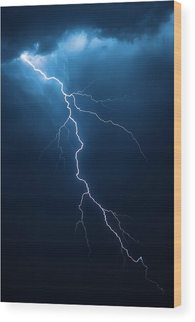 Lightning With Cloudscape Wood Print