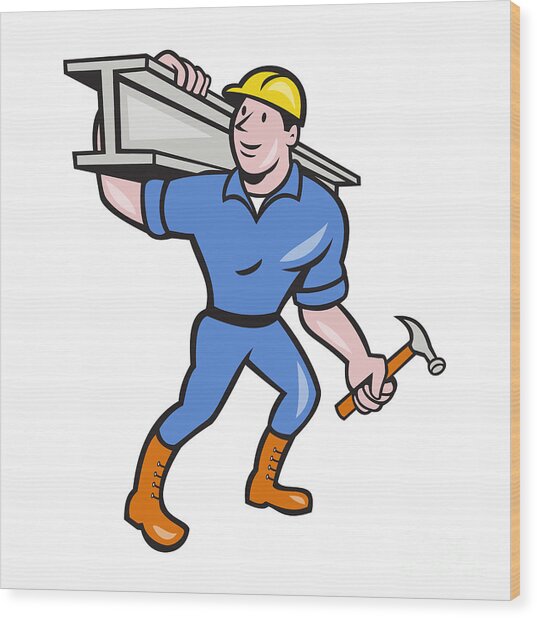 Construction Steel Worker Carry Ibeam Cartoon Digital Art by Aloysius Patrimonio