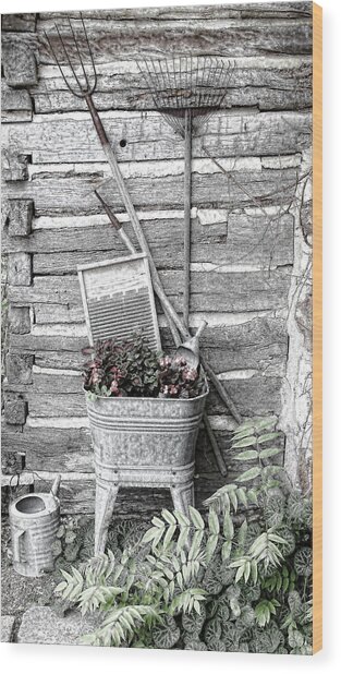 Old Wash Tub With Flowers And Garden Tools Sketch Photograph by Linda ...