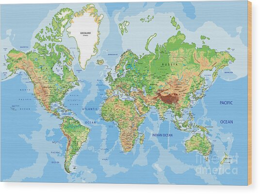 Highly Detailed Physical World Map With Digital Art By Bardocz Peter