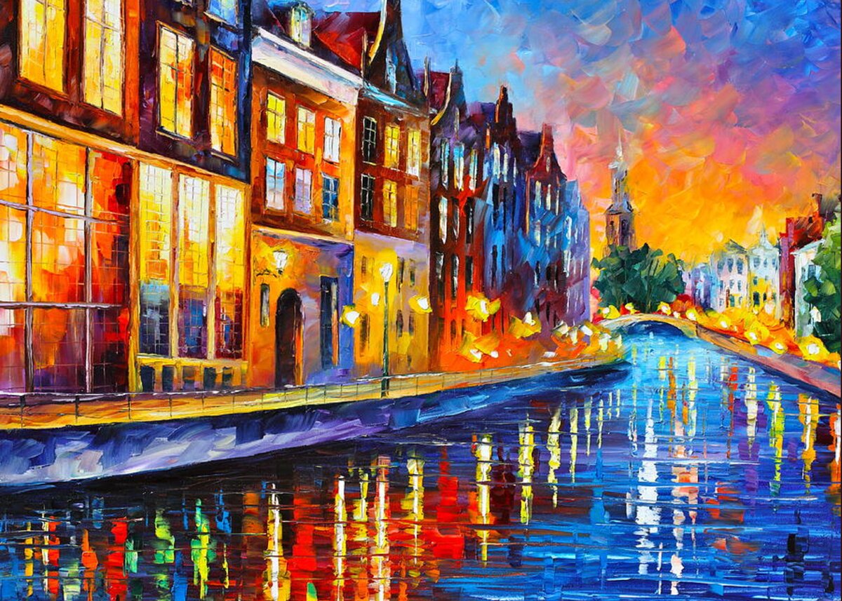 Canal in Amsterdam Greeting Card for Sale by Leonid Afremov