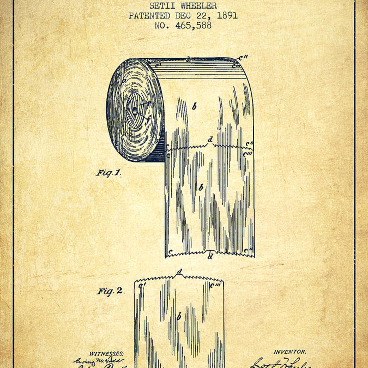 Toilet Paper Roll Patent Drawing From 1891 - Vintage Duvet Cover for ...