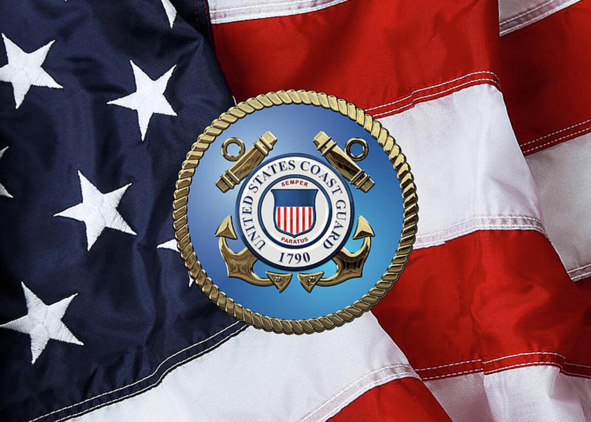 U. S. Coast Guard - U S C G Emblem over American Flag Greeting Card for ...
