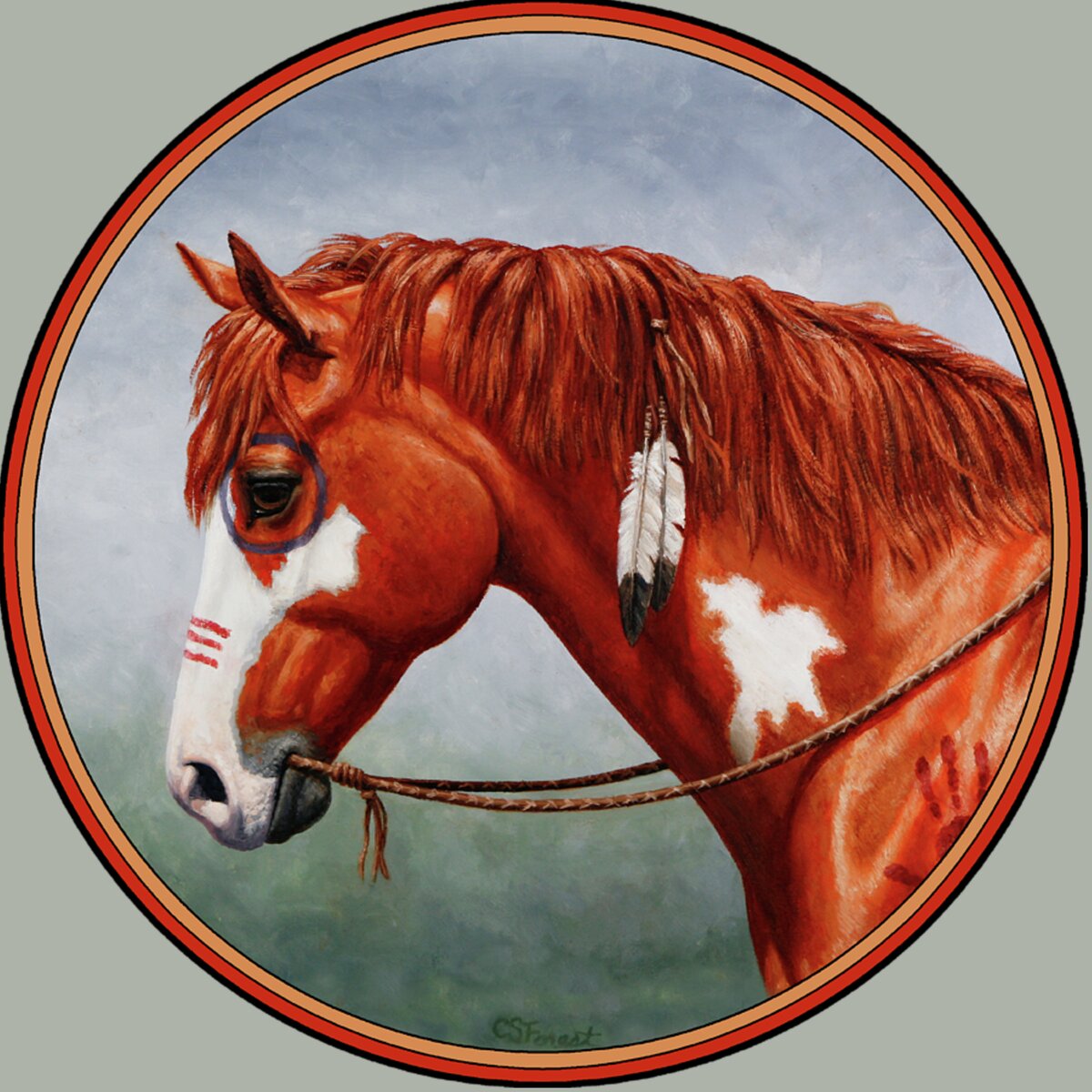 Native American War Horse Round Beach Towel for Sale by Crista Forest