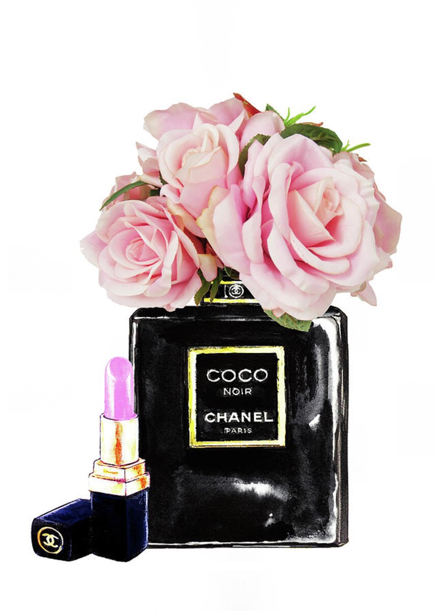Chanel With Pink Roses Greeting Card for Sale by Del Art