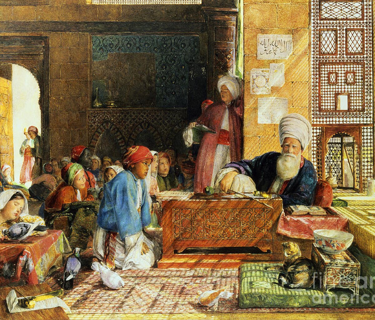 Interior of a School - Cairo Tapestry for Sale by John Frederick Lewis