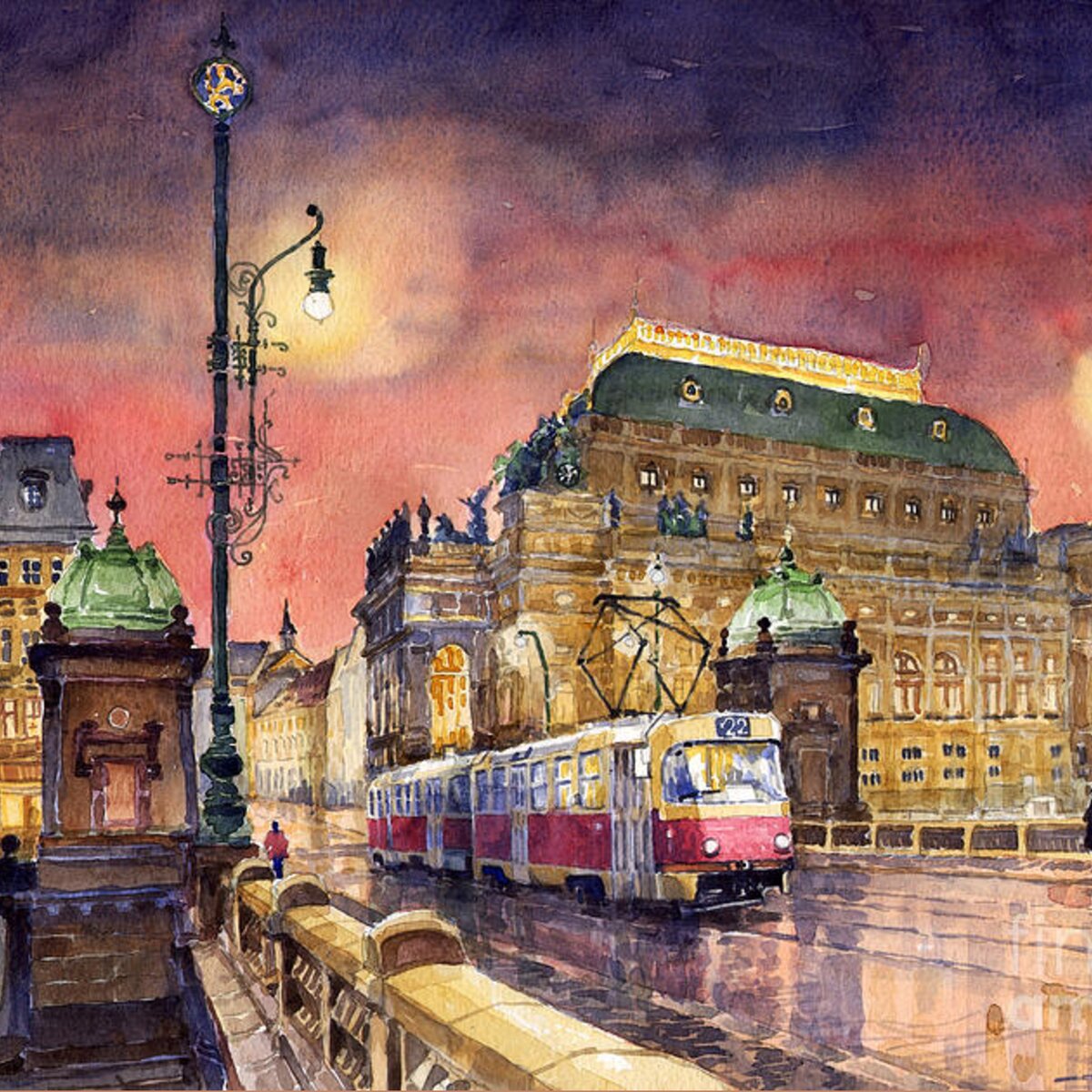 Prague Night Tram National Theatre Tote Bag for Sale by Yuriy Shevchuk