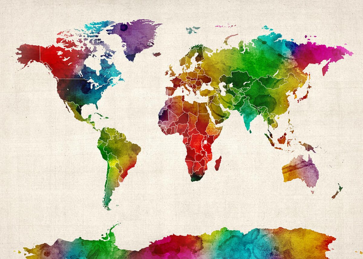 Watercolor Map Of The World Map Greeting Card for Sale by Michael Tompsett
