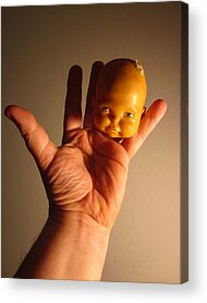 A Head Of A Doll And A Hand And Fingers As Body Make Up A Very Odd And Acrylic Prints